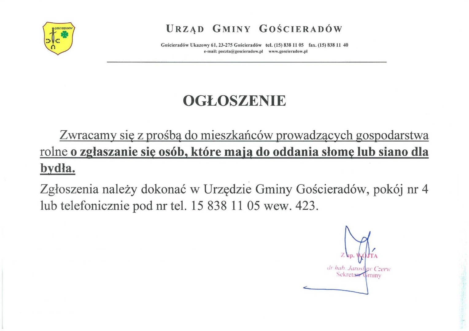 Zdjęcie przedstawiające ogłoszenie