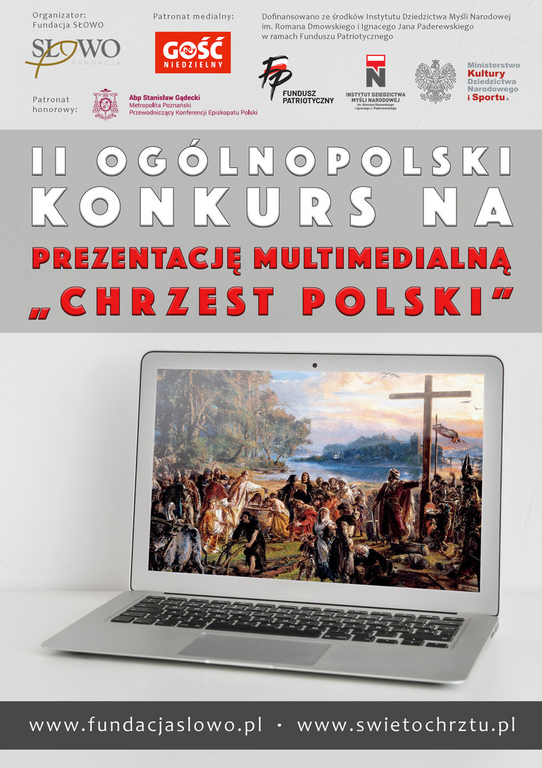 Zdjęcie z laptopem ukazującym Chrzest Polski