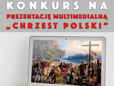 Zdjęcie z laptopem ukazującym Chrzest Polski