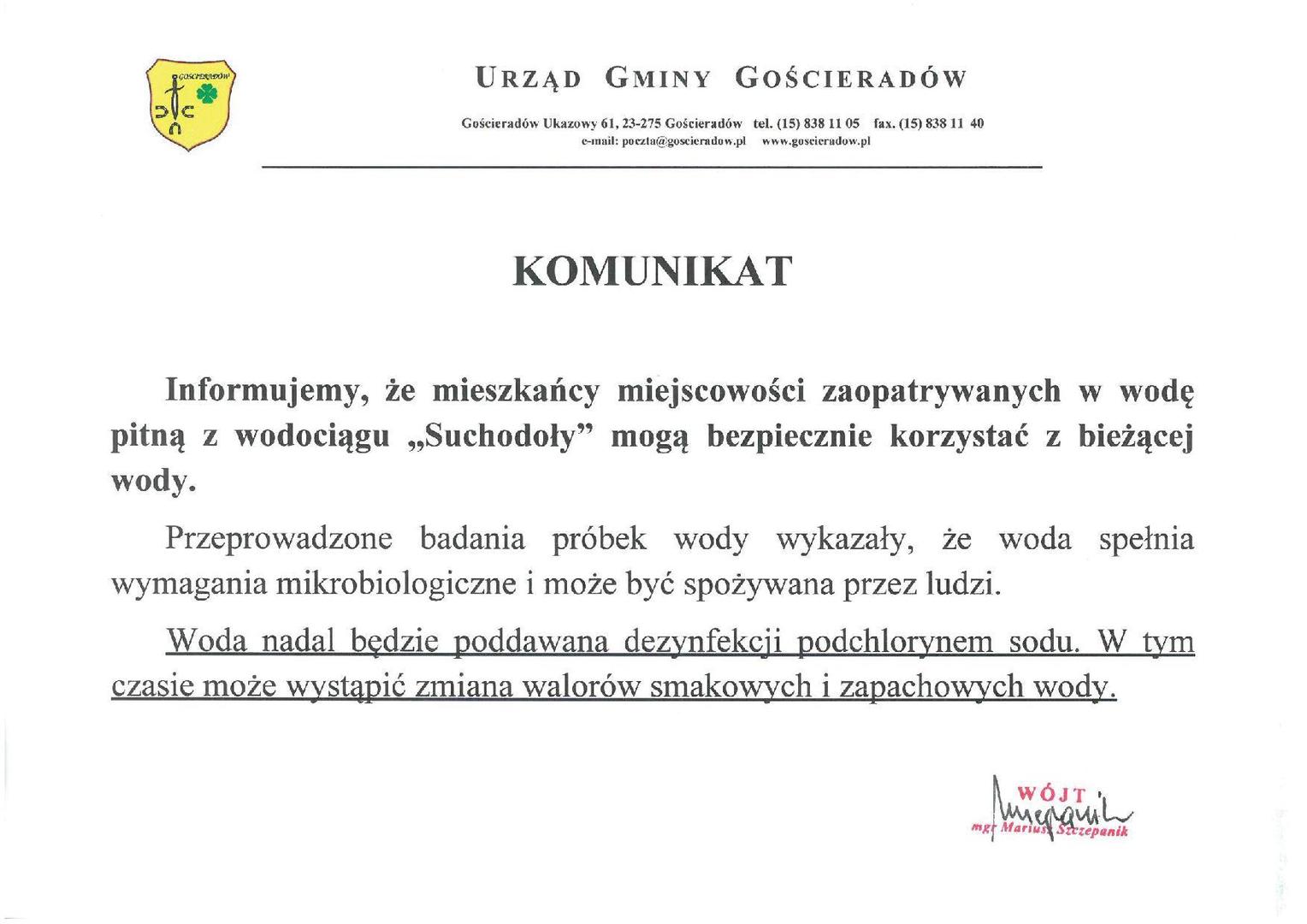 Obraz przedstawiający treść komunikatu