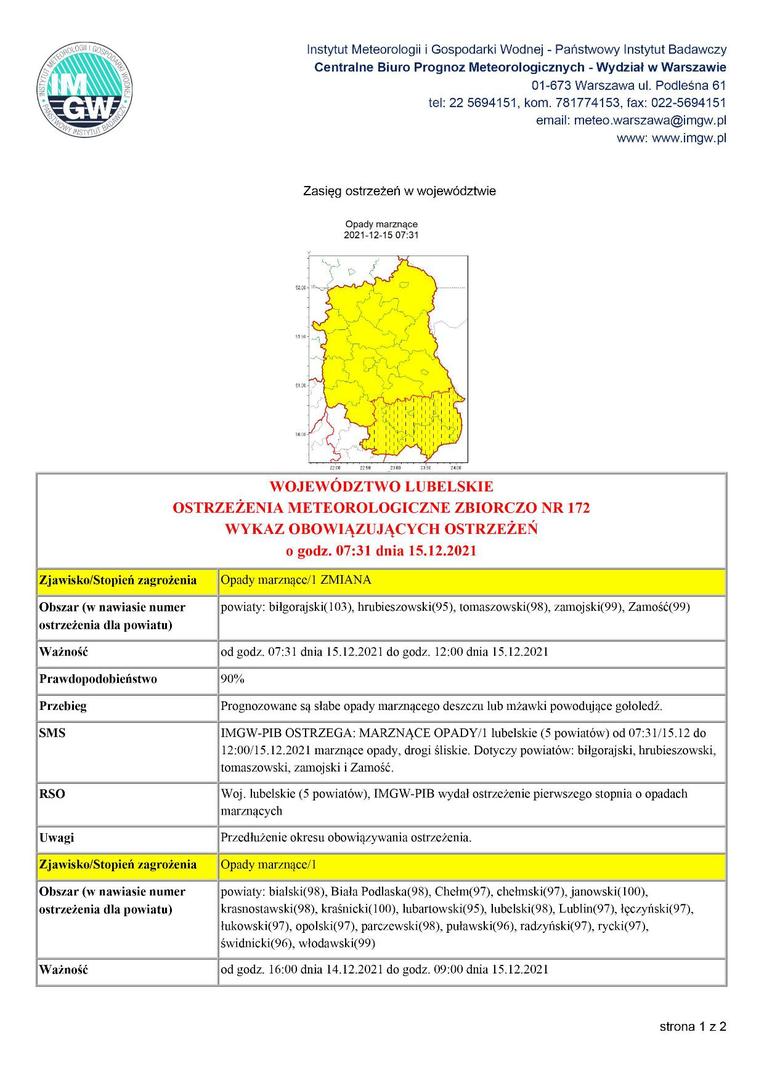 Zdjęcie ostrzeżenia meteorologicznego