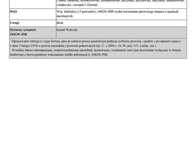 Zdjęcie ostrzeżenia o opadach marznących
