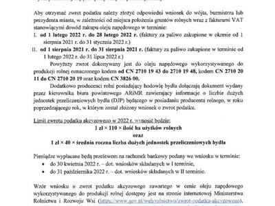 Zdjęcie informacji dotyczącej zwrotu podatku akcyzowego