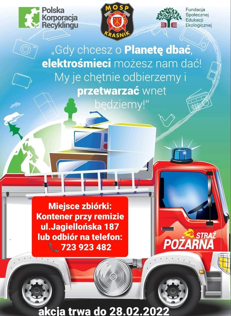 Zdjęcie samochodu strażackiego z elektrośmieciami