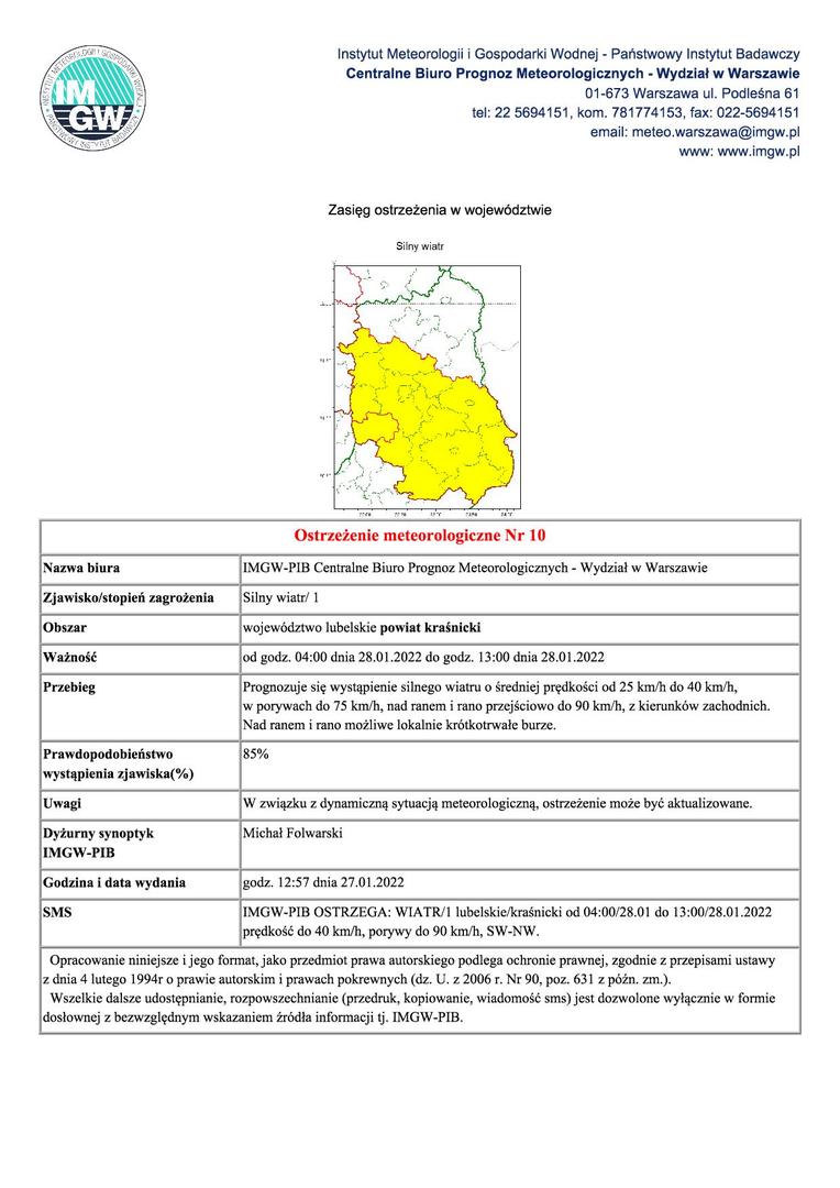 Grafika przedstawiająca treść ostrzeżenia.