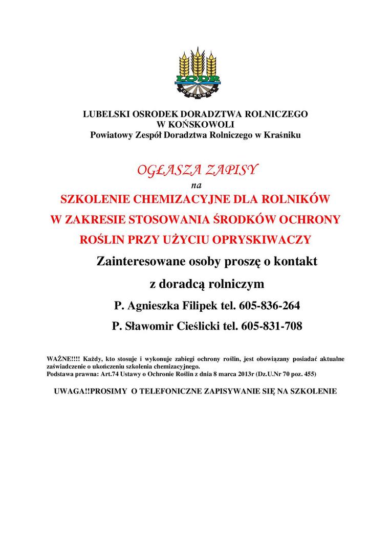 Grafika przedstawiajaca logo ośrodka oraz treść ogłoszenia