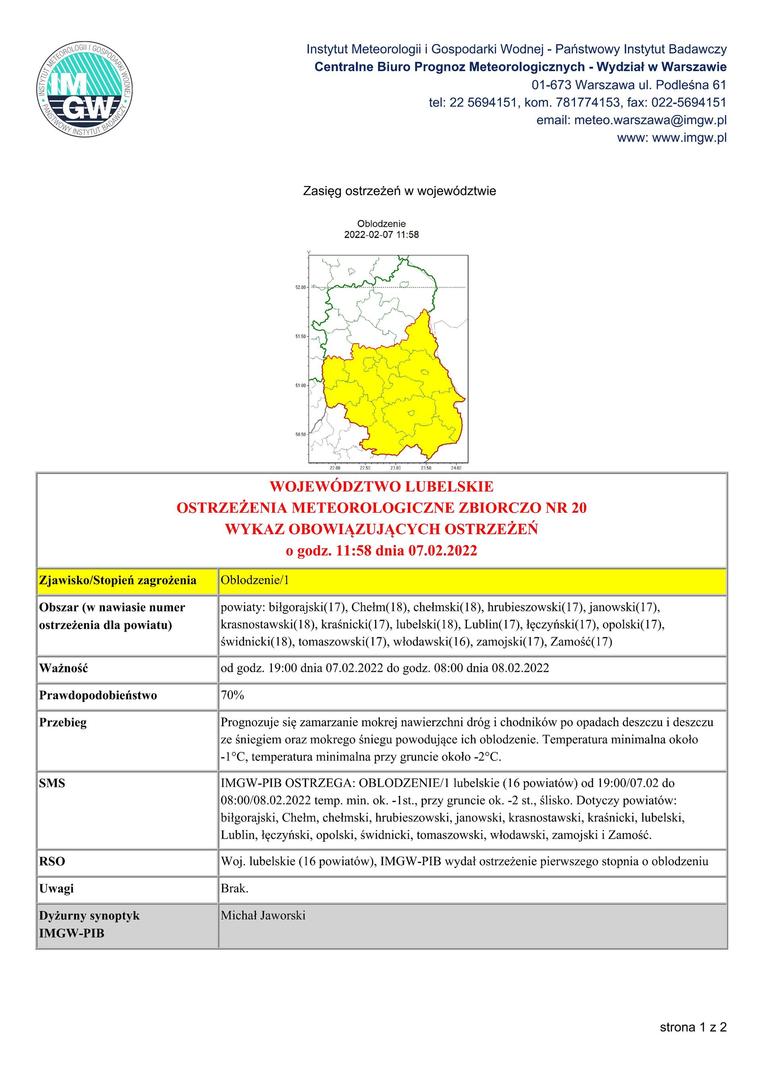Grafika  przedstawiająca treść ostrzeżenia