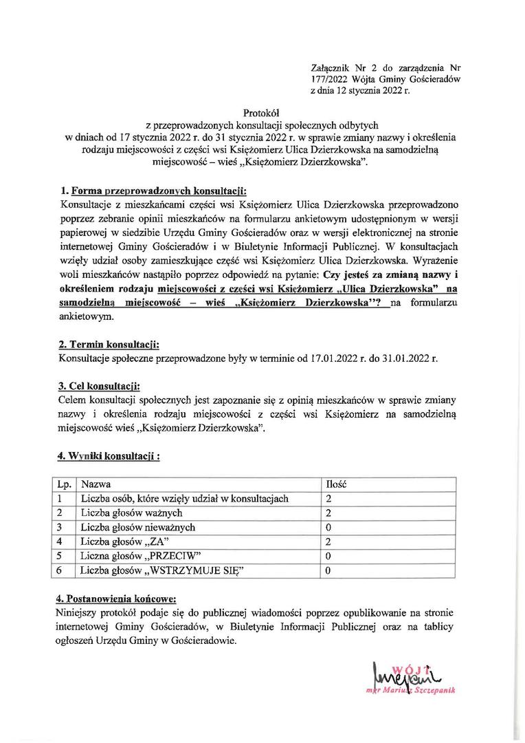 Zdjęcie protokołu z konsultacji społecznych