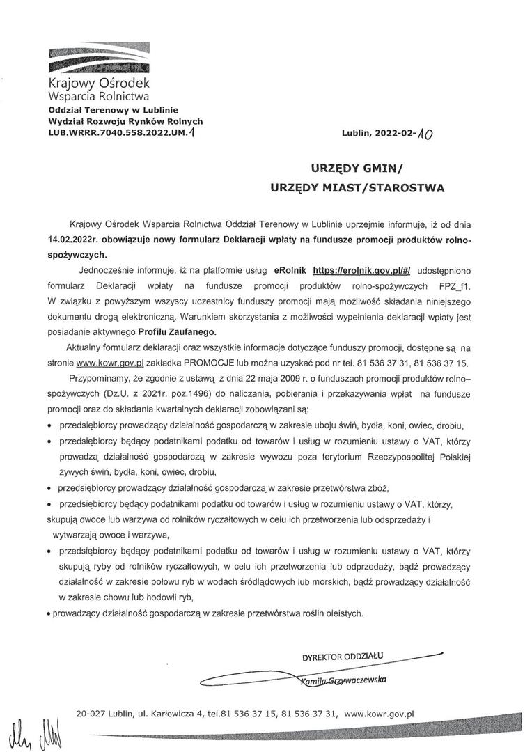 Skan z treścią wiadomości