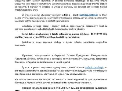 Komunikat bezpłatnej pomocy prawnej