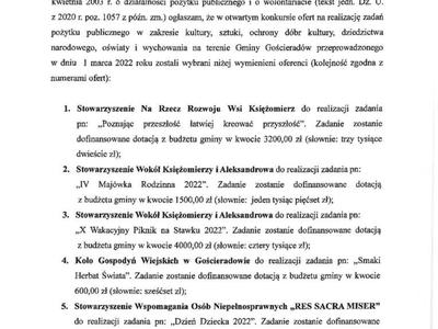 Zdjęcie ogłoszenia wyników otwartego konkursu ofert
