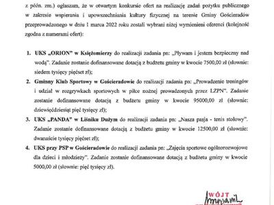 Zdjęcie ogłoszenia wyników  otwartego konkursu ofert