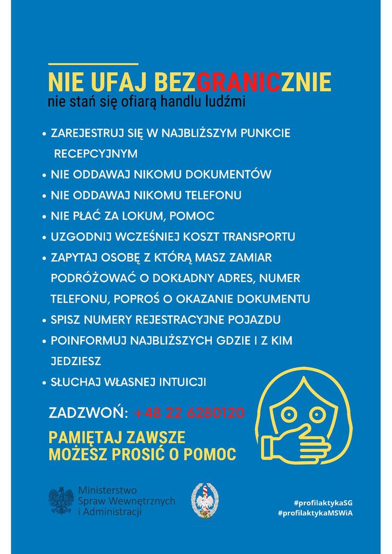 Zdjęcie ulotki przeciwdziałania handlem ludźmi