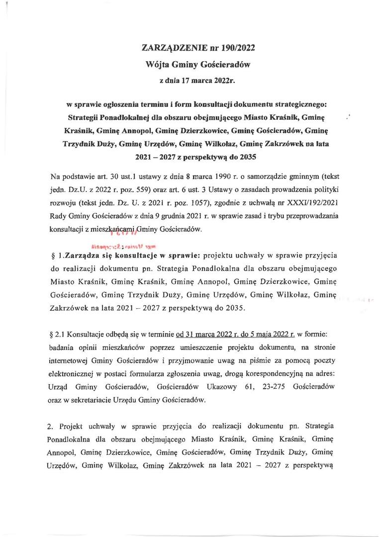 Obraz przedstawiający treść zarządzenia strona 1