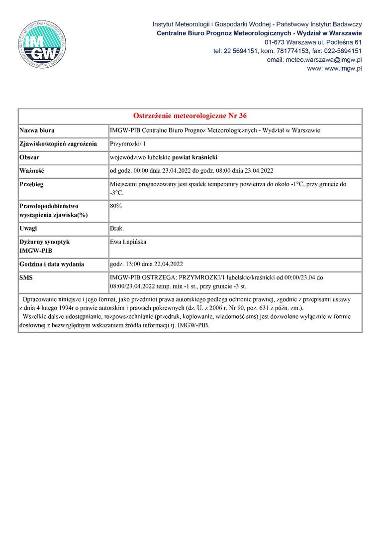 Zdjęcie ostrzeżenia meteorologicznego