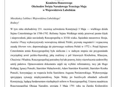 Zdjęcie Odezwy Komitetu Honorowego
