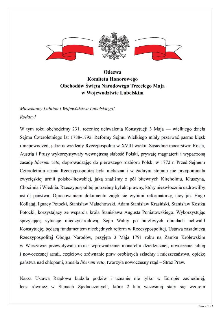 Zdjęcie Odezwy Komitetu Honorowego