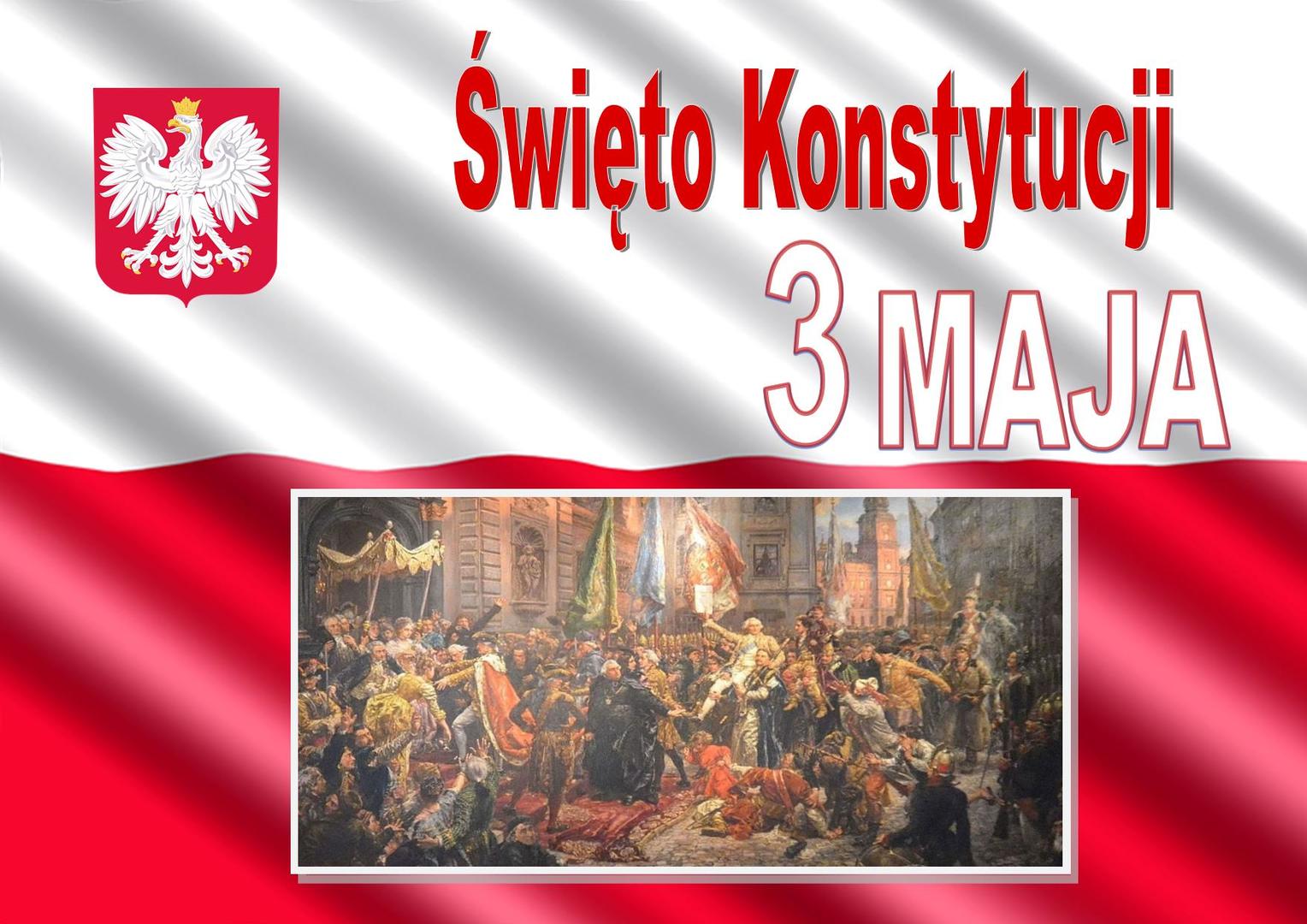Zdjęcie flagi, godła i uchwalenia Konstytucji Polski
