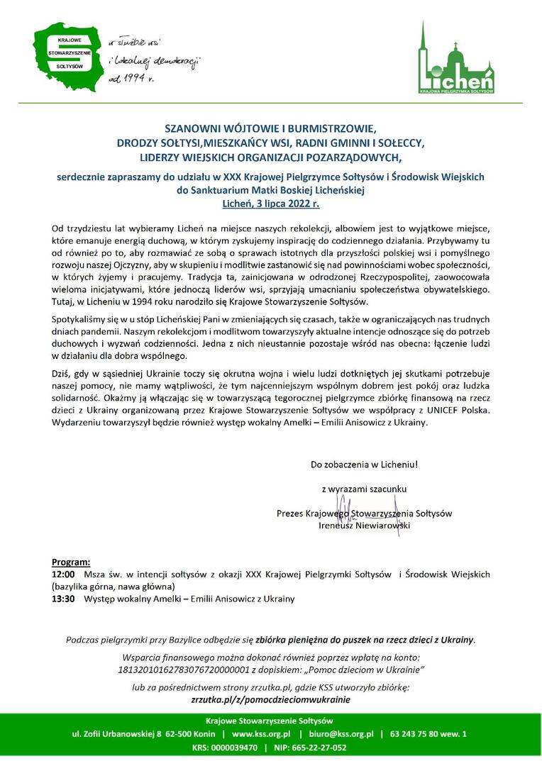 Zdjęcie zaproszenia na pielgrzymkę