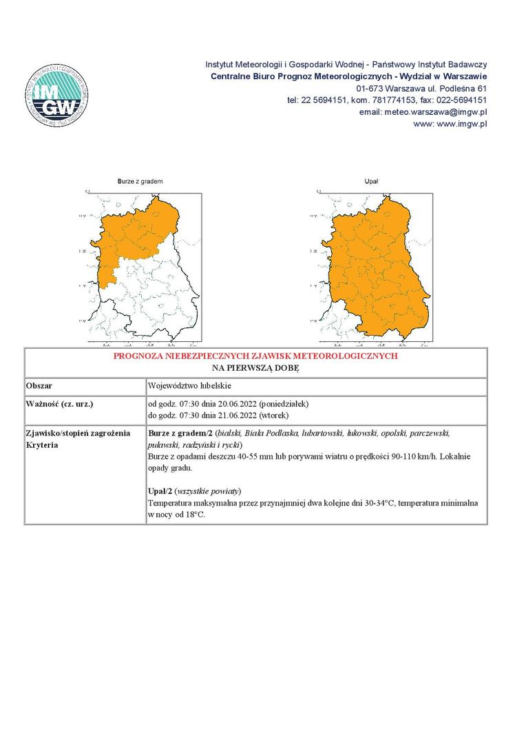 Grafika zawierająca treść ostrzeżenia - dzień 1