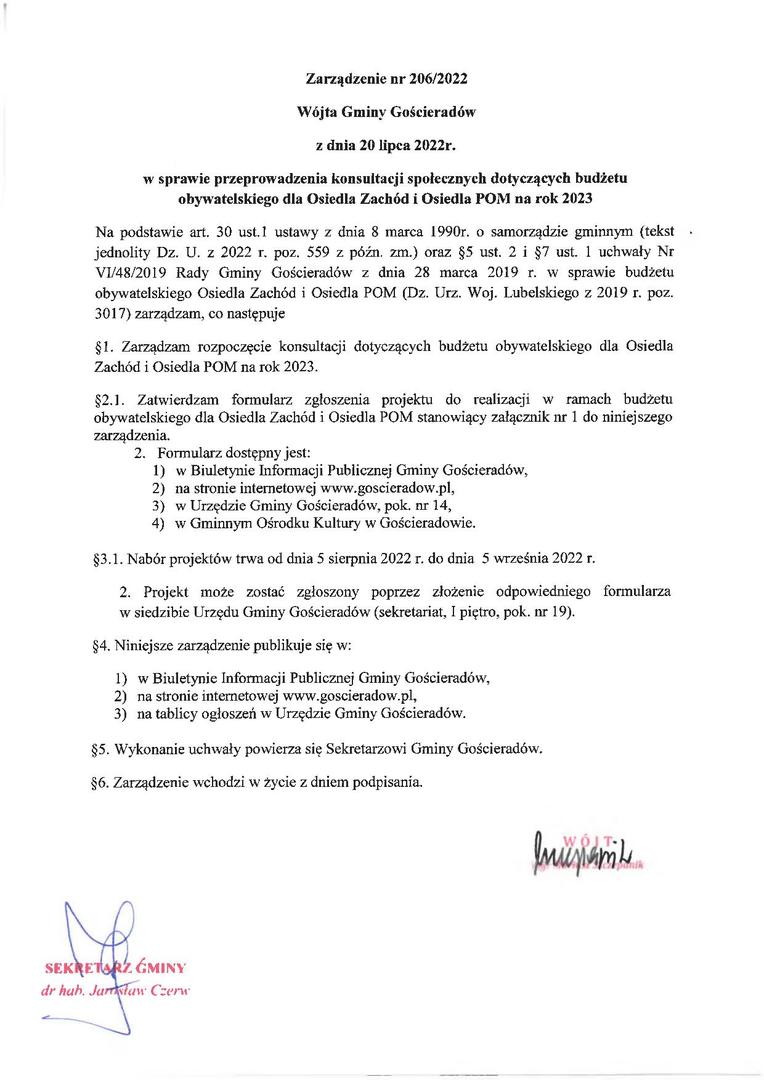 Zdjęcie zarządzenia