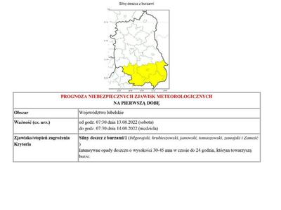 ZDJĘCIE PROGNOZY NIEBEZPIECZNYCH ZJAWISK METEOROLOGICZNYCH
