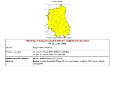 ZDJĘCIE PROGNOZY NIEBEZPIECZNYCH ZJAWISK METEOROLOGICZNYCH