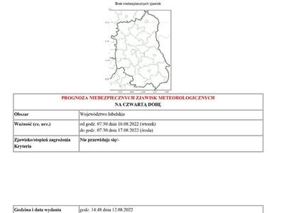 ZDJĘCIE PROGNOZY NIEBEZPIECZNYCH ZJAWISK METEOROLOGICZNYCH