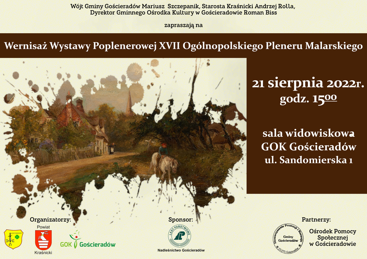 Plakat przedstawiający treść zaproszenia oraz listę sponsorów