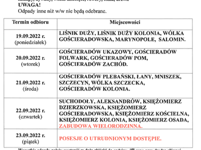 Zdjęcie ogłoszenia dot. mobilnej zbiórki odpadów wielkogabarytowych