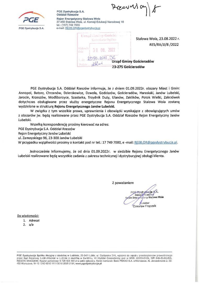 Zdjęcie informacji PGE