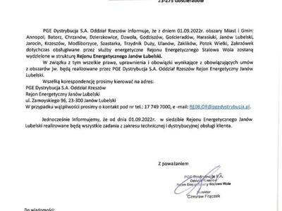 Zdjęcie informacji PGE