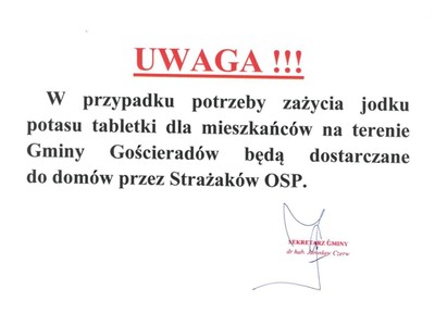 Zdjęcie informacji dotyczącej dystrybucji jodku potasu