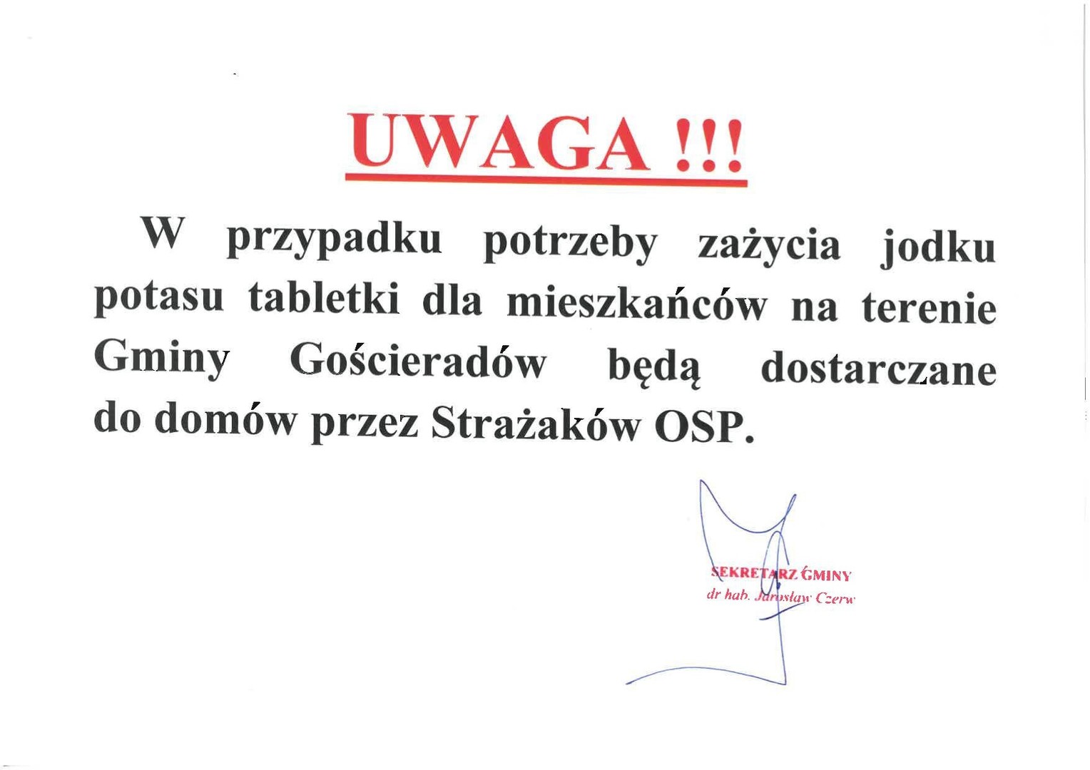 Zdjęcie informacji dotyczącej dystrybucji jodku potasu