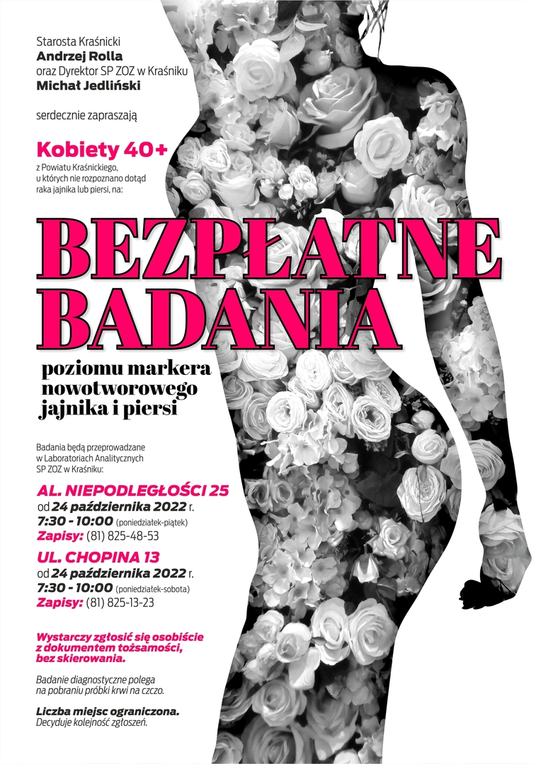 Zdjęcie kobiety z informacja bezpłatnych badań