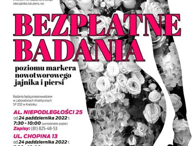Zdjęcie kobiety z informacja bezpłatnych badań