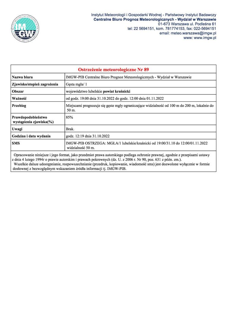 Grafika przedstawiająca treść ostrzeżenia