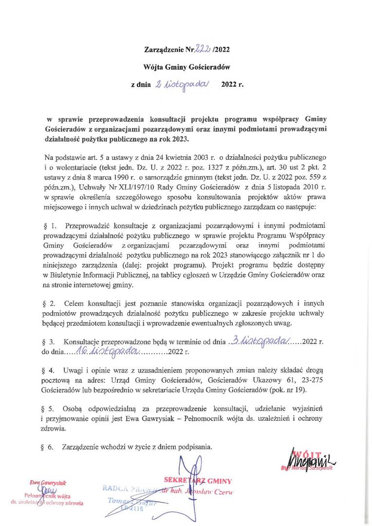 Zdjęcie zarządzenia