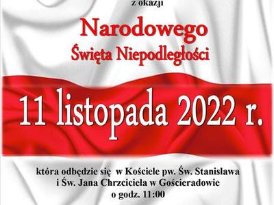 Zdjęcie flagi godła Polski z informacja o Mszy św.