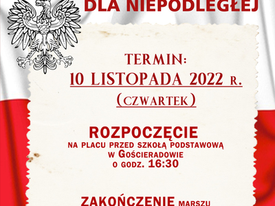 Zdjęcie flagi i godła Polski z informacją zapraszającą na MARSZ DLA NIEPODLEGŁEJ