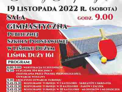 Zdjęcie plakatu przedstawiającego tenis stołowy na tle flagi Polski