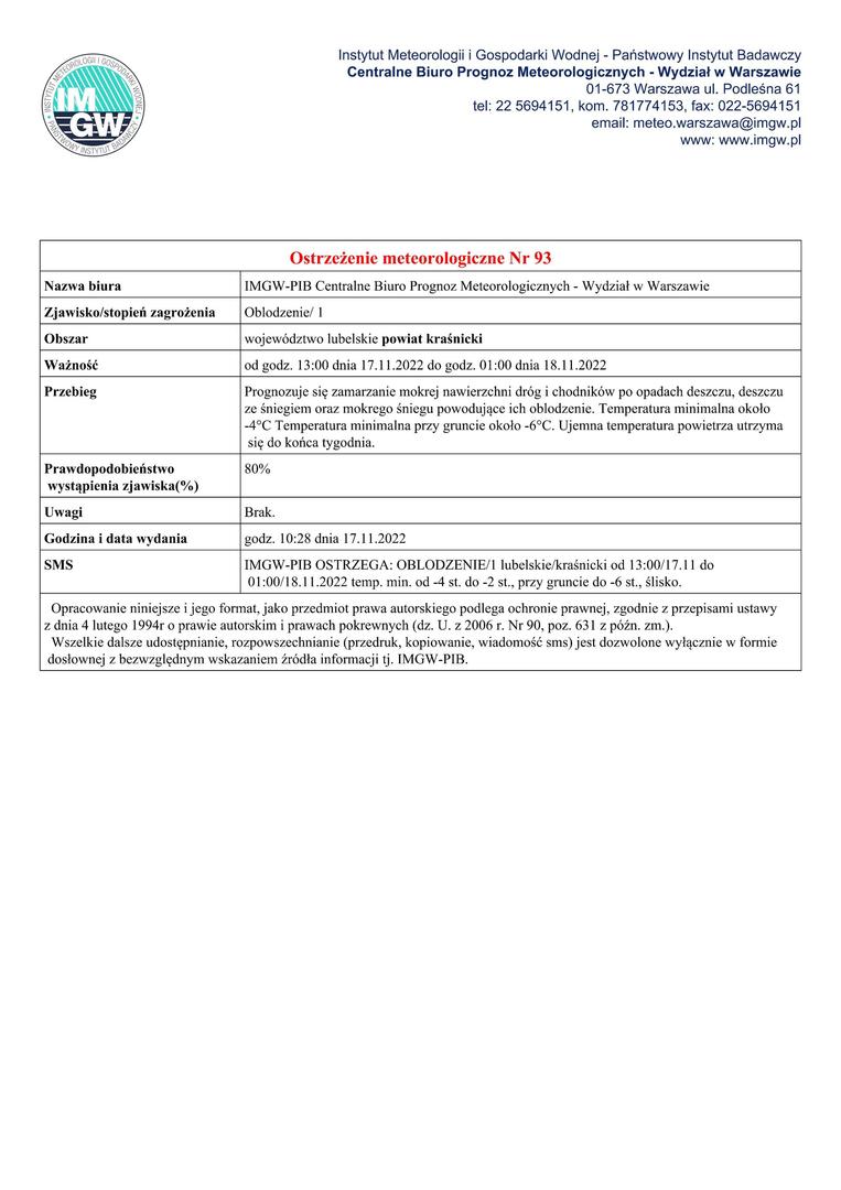 Grafika przedstawiająca treść ostrzeżenia