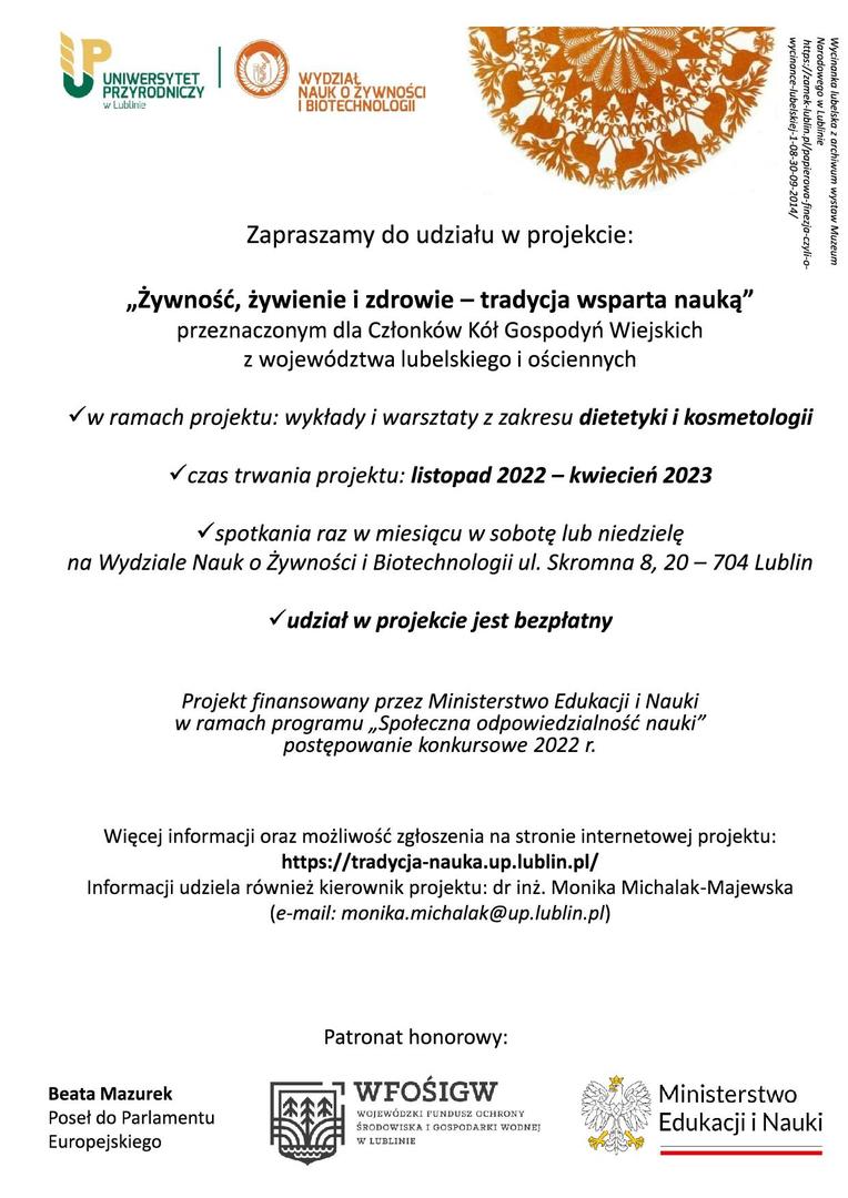 Plakat promujący projekt zawierający treść ogłoszenia