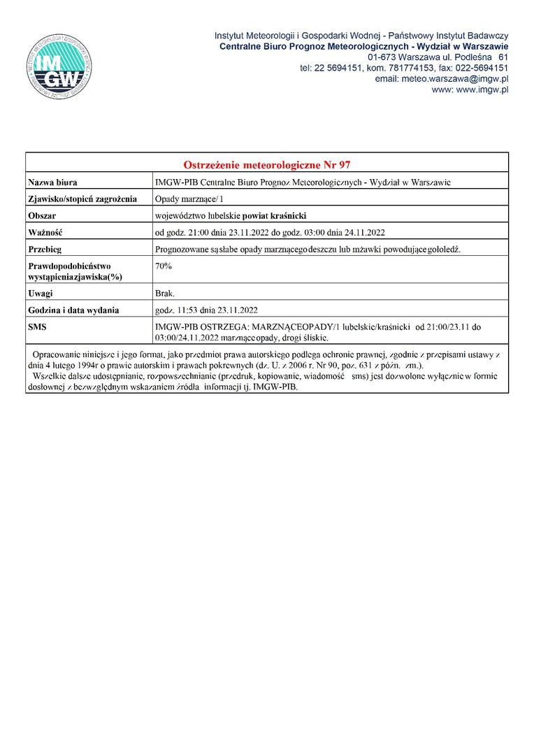 Zdjęcie ostrzeżenia meteorologicznego
