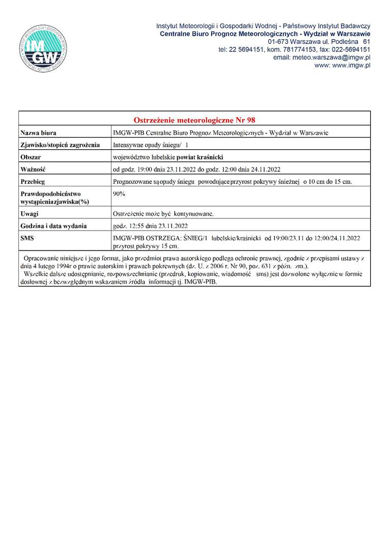 Zdjęcie ostrzeżenia meteorologicznego