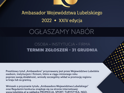 Zdjęcie plakatu dot. konkursu Ambasador Województwa Lubelskiego