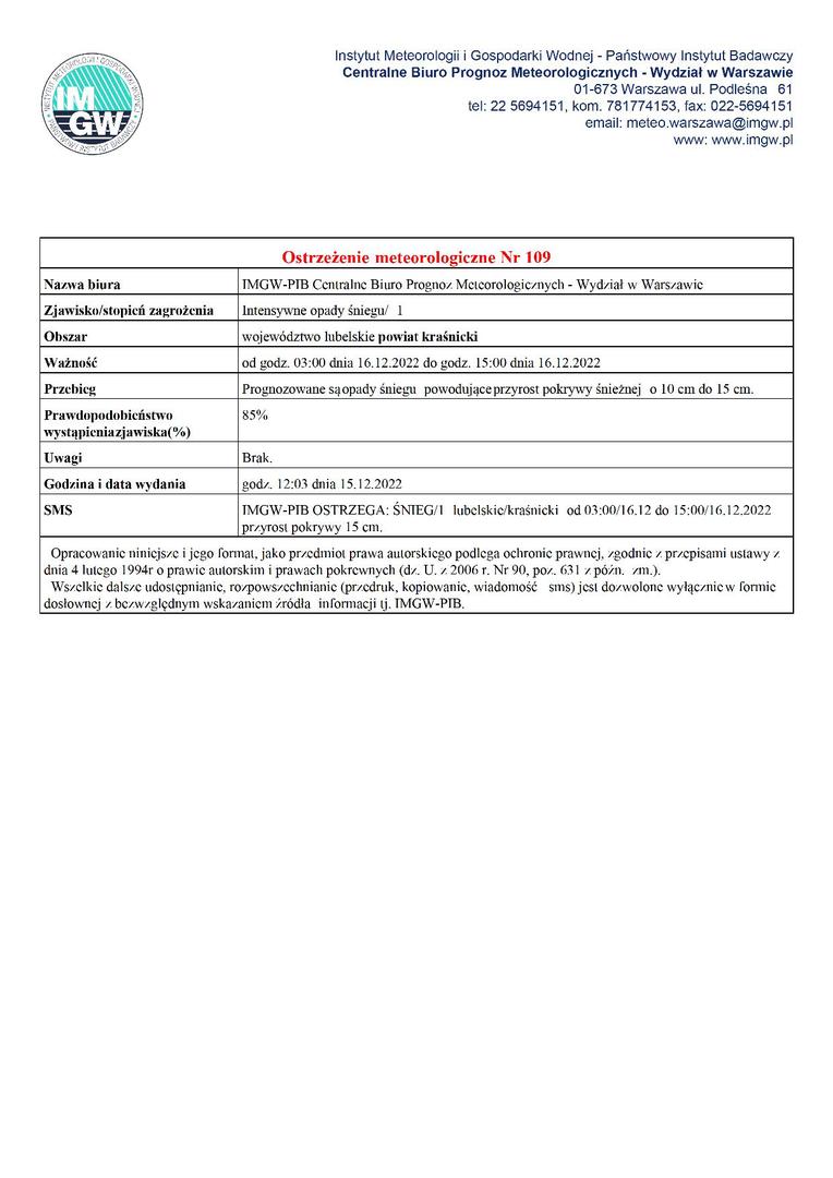 Zdjęcie ostrzeżenia meteorologicznego