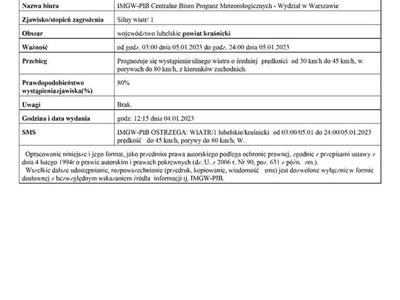 Zdjęcie ostrzeżenie meteorologicznego