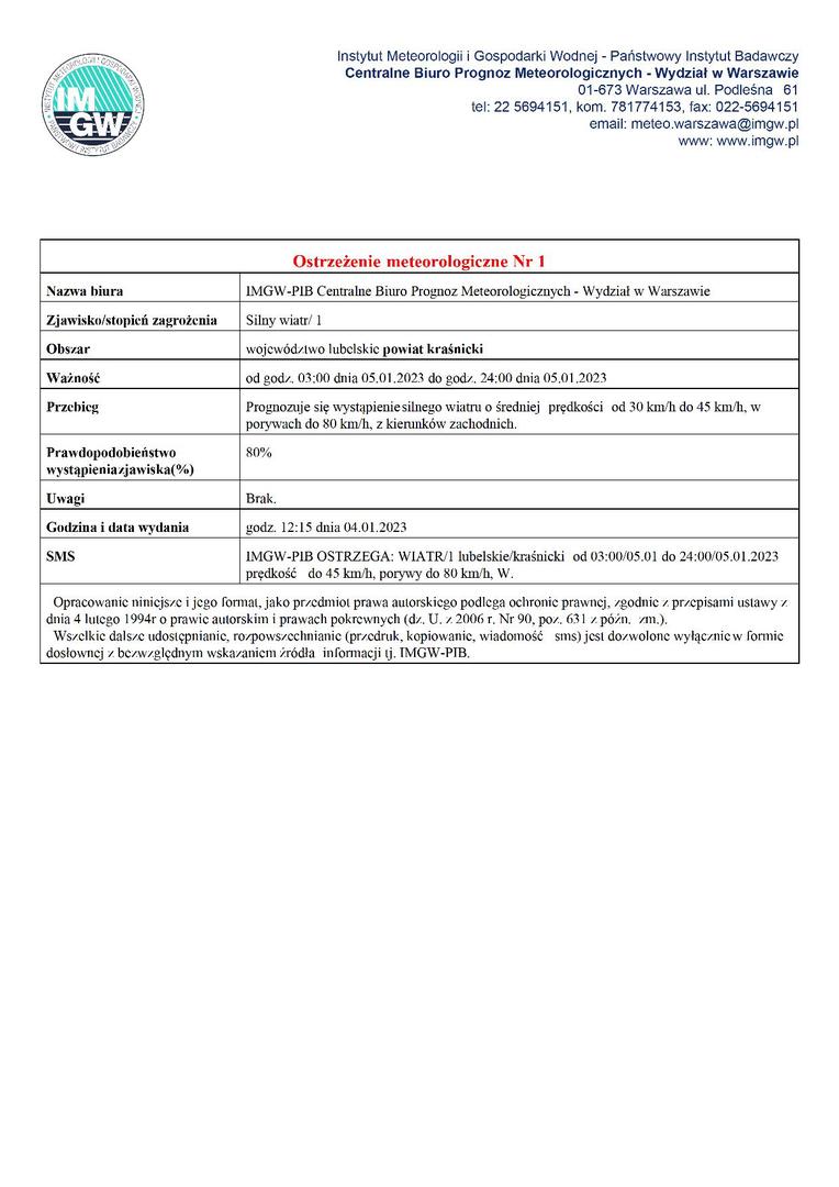 Zdjęcie ostrzeżenie meteorologicznego
