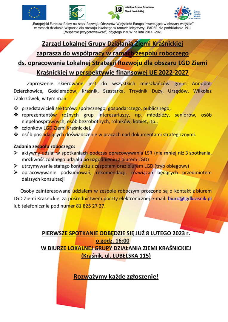 Zdjęcie plakatu Zarządu LGD Ziemi Kraśnickiej